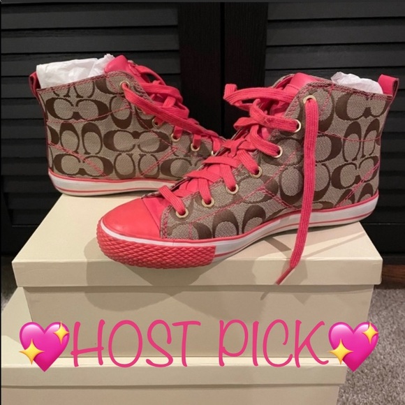 Coach  8.5 Signature Pink high top sneakers BARBIE BARBIECORE - Picture 3 of 7